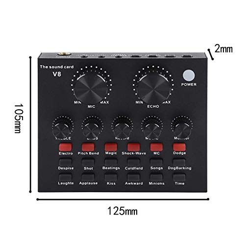 V8 Live Sound Card, Audio Mixer USB External Sound Card Headset Microphone Sound Card Live Broadcast KTV Sound Card for Double Cell Phone for Live KTV Voice Chat(Black)