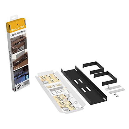 D-Line 604562 Under Desk Cable Management Tray, Cable Basket for Extension Blocks, Self-Adhesive or Screw-fix, Regain Wasted Space & Improve Appearance - Black - color: Black