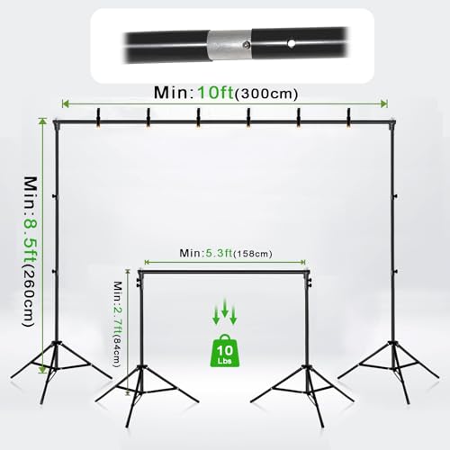 10x8.5 ft Adjustable Green Screen Backdrop Kit with Stand, Photo Background Support System for Video Streaming, Photography, Studio, Parties, Events - size: 8.5x10 ft