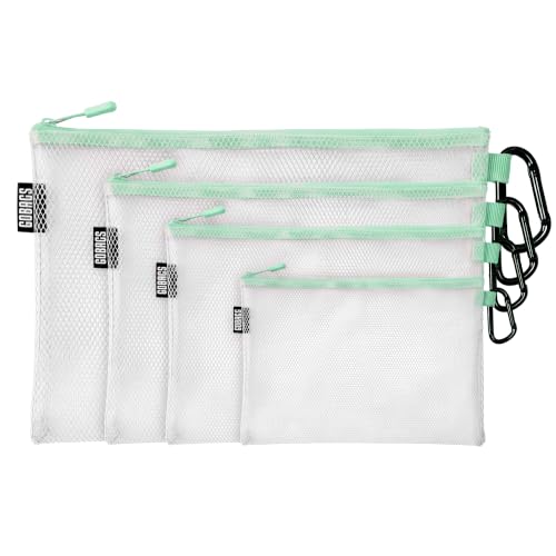 GOBAGS Air Production Multi‑Size Clear Zipper Pouch (4‑Pack) – Cable Organizer & Travel Gear Bag for Electronics, Camera Accessories, Tool Pouch & Small Tech Storage (Mint Green) - color: Mint Green, size: Multi