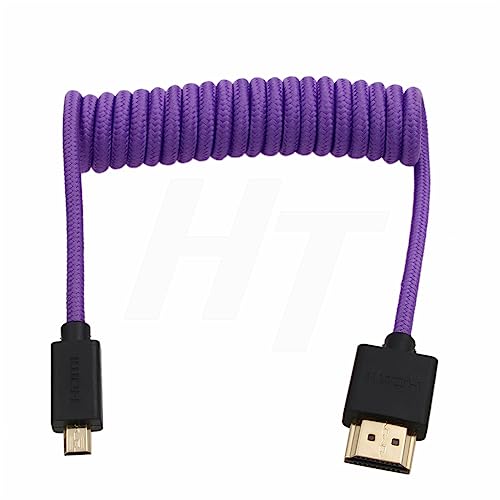 Micro HDMI to HDMI 4K 8K 60p Braided Coiled Cable for Sony ZVE-10 A7S A7R Canon R10 R6 MKII Lumix Camera SmallHD ATOMOS Ninja V Monitor Type A D HDMI 2.1 - color: Purple, size: Coiled 30cm