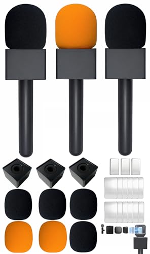 3 PCS Microphone Holder for DJI Mic Mini/2/3, Universal Magnetic Mic Mini Accessories for RØDE and All Wireless Mini Microphone, Microphone Handle for Vlog, Tik Tok, Interview, Reports, Podcast - color: 4x black + 2x orange, size: 3 pack