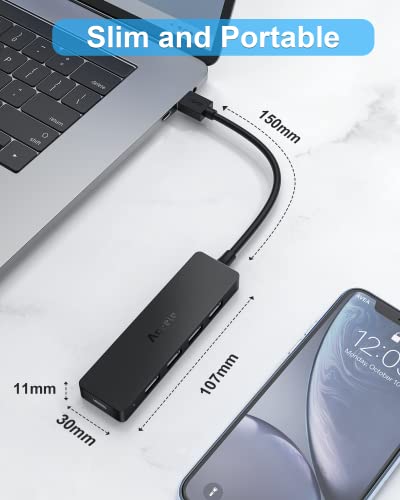 Aceele 4-Port USB 3.0 Hub, Ultra-Slim USB Hub with USB-C Powered Port[Charging/Monitor Not Supported], USB Port for MacBook, Mac Pro, iMac, Mac mini, XPS, PC, Laptop, Flash Drive, Mobile HDD - style: 0.5ft (4A)