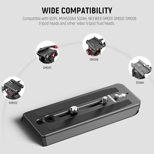 Neewer 2 Pack 501PL Tripod Fluid Head Quick Release Plate, Camera Mounting Plate with 1/4" 3/8" Screws, Anti Off Pin for GM001 GM002 GM006 Fluid Heads, QR5 - style: QR5/2 Pack