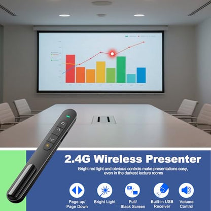 QUI Presentation Clicker with Volume Control, 2.4GHz USB Wireless Presenter Remote, PowerPoint Clicker Slide Advancer Compatible with Mac, Windows, Google Slides, Keynote - color: Black, size: L