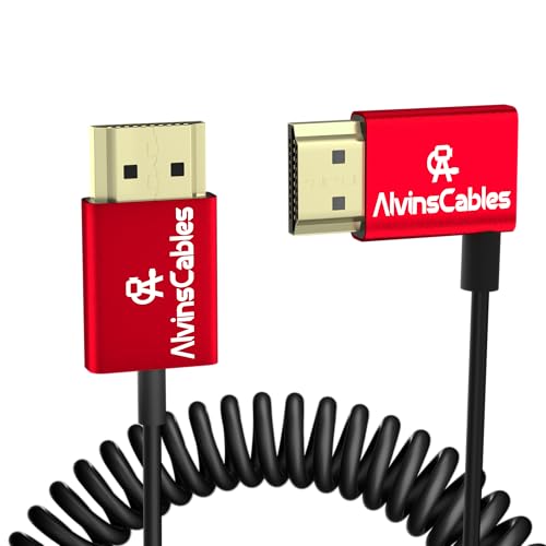 Alvin's Cables 8K HDMI Cable 2.1 48Gbps High Speed Φ2.4mm Ultra-Thin HDMI 8K@60Hz 4K@120Hz for Sony A7 A9, BMPCC, for Canon C70, for Atomos Ninja, for SmallHD, Straight to Left Angle Coiled - color: Left to Straight, size: 11.8in-31.5in Coiled
