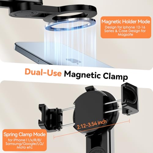 CloudValley Magnetic Mini Selfie Stick Tripod, 4-in-1 Pocket Size Phone Tripod with 360° Rotation, Choice Rechargeable Bluetooth Remote, Foldable Handle Grip, Compatible with MagSafe iPhone - style: No Light
