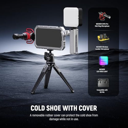 NEEWER Quick Release Side Handle with Anti Off Cold Shoe, 360° Rotation, Nonslip Grid, Compatible with iPhone 16 Pro 16 Pro Max S25 Ultra Phone Cage Accessories, Silver + Gray, PA045 - style: PA045 Silver/Gray