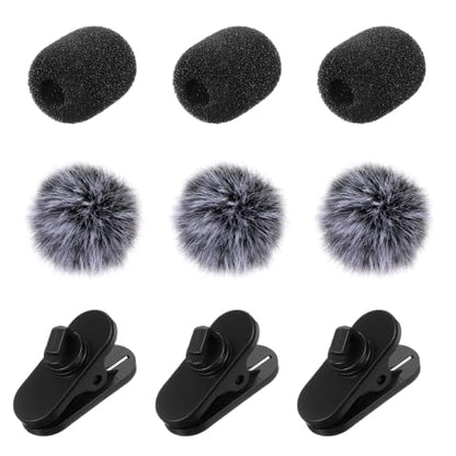 SHENLIU 9 Pcs Lavalier Microphone Windscreen Kit, 6 Pack Furry and Foam Mic Covers with 3 Pack 360° Rotatable Cable Clips, Universal Lapel Mic Accessories(for 1.8mm Round & 5mm Flat Cables)