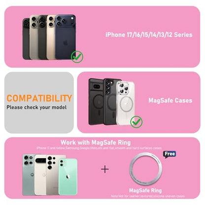 IST IDEA for Magsafe Tripod, Tripod for iPhone Lightweight Aluminum Alloy & Angle Adjustment & Strong Magnets iPhone Tripod Stand Compatible with 17/16/15/14/13/12 (Included Metal Ring) - color: Pink