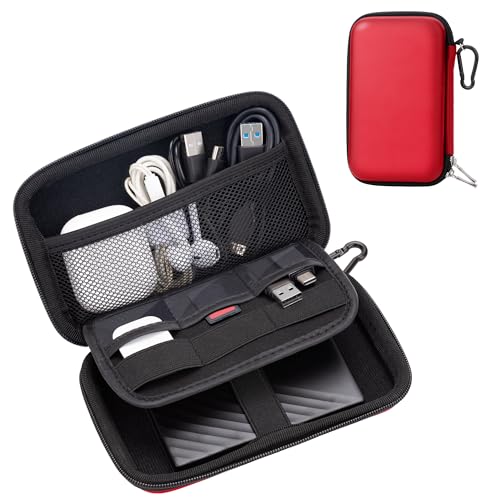 Travel Essentials Electronic Organizer Cable Bag, Hard Protective EVA Case, Shockproof Storage Organizer Accessories Storage Bag Pouch, Red - color: Red