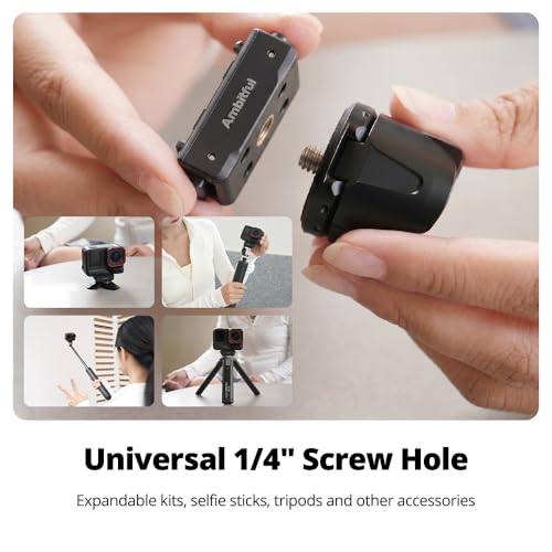 AMBITFUL IA01 Magnetic Quick Release Mount Base, 1/4 Inch Camera Adapter Base for Insta360 Action Cameras, Compact Quick Swap Mount for Tripod, Selfie Stick, Extension Pole and Camera Rig - color: 1/4" Screw Mount