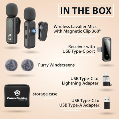 Wireless Lavalier Microphone for iPhone & Android, 2 Pack Mini Mic with USB-C/Lightning/USB-A Receiver, Plug & Play No Bluetooth, AI Noise Cancelling Lapel Mic for TikTok YouTube Vlog Podcast - style: Wireless USB C