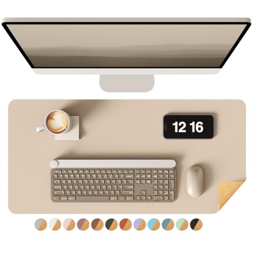 YSAGi Double-Sided Desk Pad, 23.6"x13.7" Leather Desk Mat, Eco Cork Desk Pad Protector, Large Mouse Pad for Desk, Waterproof Desk Blotter Pad, Desk Writing Pad for Office Work/Home(Beige/Cork) - color: Beige/Cork, size: 23.6"x13.7"