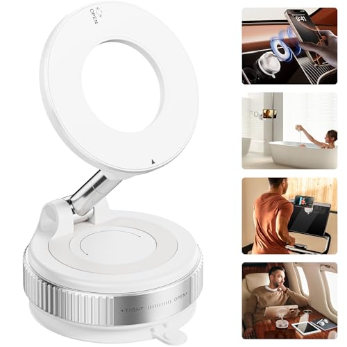 REOKILY Strong Magnetic Car Phone Holder for MagSafe Ultra Vacuum Suction Cup Phone Mount 360° Cell Phone Holders for Your Car Accessories for iPhone 16 15 14 13 12 Android - color: White
