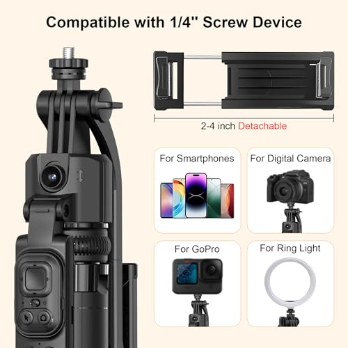 63" Phone Tripod with Auto Face Tracking, 360° Rotation Selfie Stick Tripod for iPhone & Action Camera, Detachable Phone Holder & Wireless Remote, Portable Tripod for Video Recording/Vlogging/Live - size: Tripod with 2 Mini Square Lights