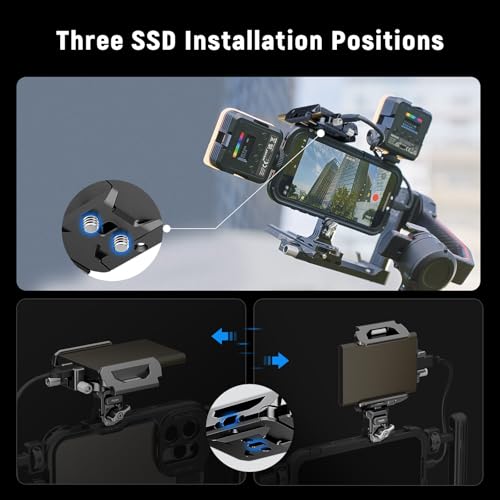 Neewer SSD Holder 40-65mm Quick Release SSD Bracket Mount with Cable Clamp Compatible with SmallRig Phone Cage for 16 Pro Max 15 Pro Max Samsung S24 Ultra T9 T7 T5 SanDisk, PA065 - style: PA065