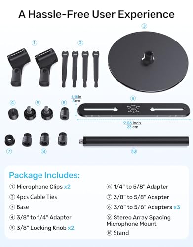 Desktop Stereo Array Spacing Mic Stand with Weighted Base & Adjustable Positioning Bar – Dual Microphone Mount Holder for XY/ORTF Recording, Ideal for Podcasting, Studio and Tabletop Use - size: Mic Bar with Stand