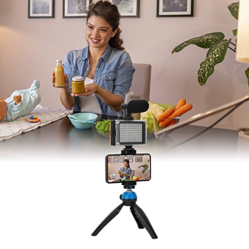 Portable Live Video Kit Mobile Phone Photography Set with Fill Light Microphone Tripod Phone Holder for Vloggers Content Creators (Blue) - color: Blue