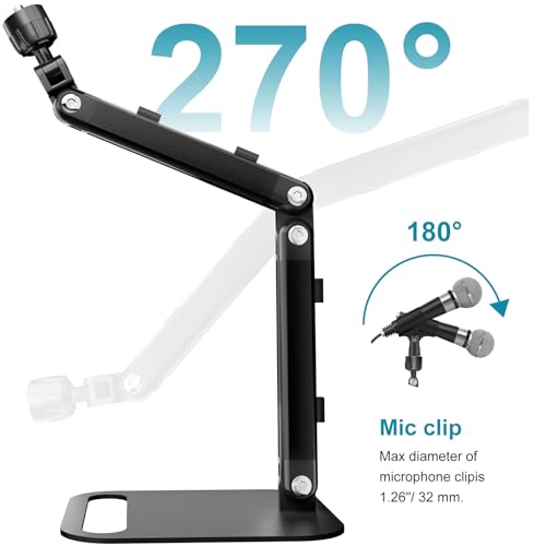 Adjustable Desktop Microphone Stand, Microphone Arm Mic Stand for Fifine AM8, K669B, Blue Yeti, HyperX QuadCast, SoloCast & AT2020, Studio Webcams Recording/Podcasting/Streaming