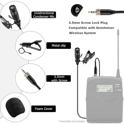 Lavalier Lapel Microphone Unidirectional Condenser Super Cardioid Mic Compatible with Sennheiser Wireless Bodypack Transmitter System with 3.5mm Female Screw Plug - style: 3.5mm Female Screw Plug Compatible with Sennheiser
