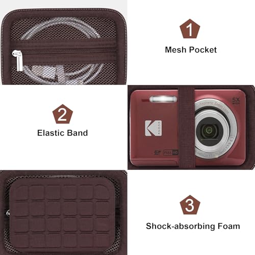 Canboc Carrying Case for Kodak PIXPRO FZ55/ FZ45 16MP Digital Camera, FZ45 Video Vlogging Camera Bag, Mesh Pocket fit Cable, SD Card, Brown (Case Only) - color: Small-Brown