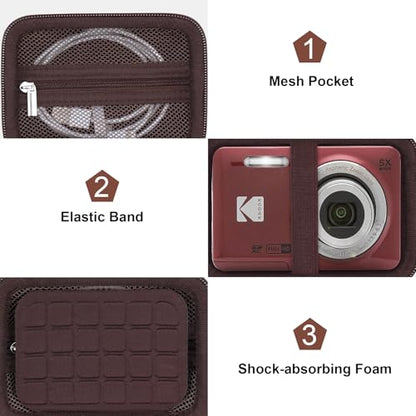 Canboc Carrying Case for Kodak PIXPRO FZ55/ FZ45 16MP Digital Camera, FZ45 Video Vlogging Camera Bag, Mesh Pocket fit Cable, SD Card, Brown (Case Only) - color: Small-Brown