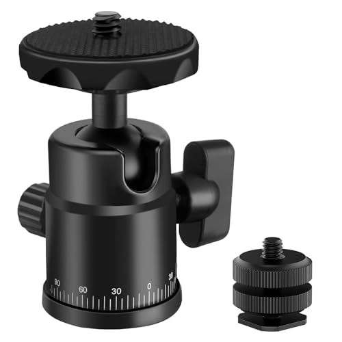 Universal 1/4" Swivel Mini Ball Head Screw Tripod Mount with Hot Shoe Mount, EszkozTA 360° Panoramic Rotating Mount Base Adapter for DSLR Cameras HTC Vive Tripods Monopods Light Stand - color: Black