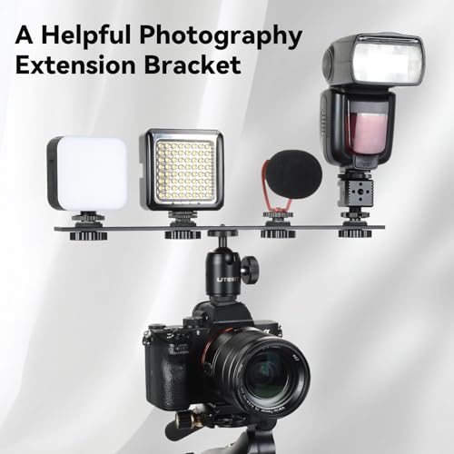 UTEBIT Straight Flash Mount 1/4-3/8 Thread Hole Tripod Mount, 13 inch Flash Bracket with 1/4“ Hot Shoe, Long Dual Speedlite Tripod Mount Bracket Extension Bar for DSLR Camera/LED Light/Microphone - size: 13 Inch