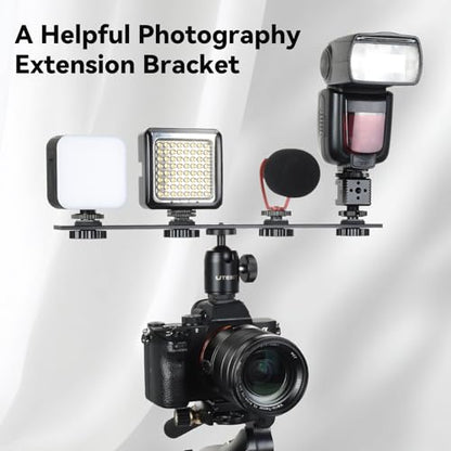 UTEBIT Straight Flash Mount 1/4-3/8 Thread Hole Tripod Mount, 13 inch Flash Bracket with 1/4“ Hot Shoe, Long Dual Speedlite Tripod Mount Bracket Extension Bar for DSLR Camera/LED Light/Microphone - size: 13 Inch