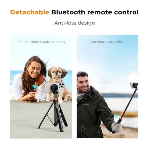 K&F CONCEPT 63'' Magnetic Selfie Stick Tripod, Lightweight Cellphone Stand with Wireless Remote, Compatible with iPhone 17 Pro Max/16/15/14/13/12 Series and All Phones - color: Black Orange