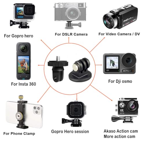 Action Camera Tripod Mount Adapter 1/4"-20 Conversion Adapter Converter Compatible with Gopro DJI Osmo Insta360 Sjcam Akaso for Tripod and Other 1/4 Accessories