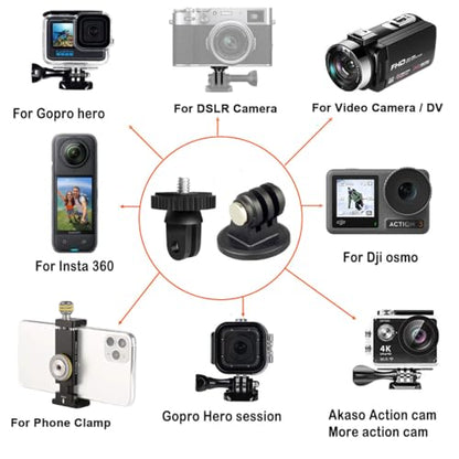 Action Camera Tripod Mount Adapter 1/4"-20 Conversion Adapter Converter Compatible with Gopro DJI Osmo Insta360 Sjcam Akaso for Tripod and Other 1/4 Accessories