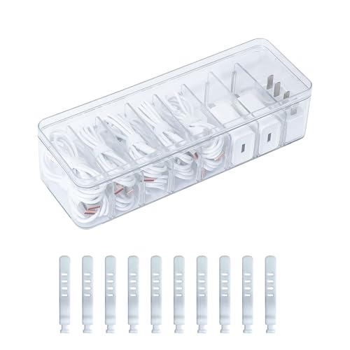 Cord Storage Organizer for Desk Drawer, Plastic Adjustable Cable Organizer Box with Lid and Wire Ties, Clear Phone Charger Case for Home Office - color: Clear ( with Lid ), size: 1 Pack