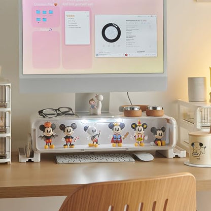 WMM Monitor Stand Riser, Computer Monitor Stand with Drawer and Display Minifigures, Computer Desktop Stand with Lights, Removable Elevated Structure, Compatible with Computers, Desktops, and Laptops
