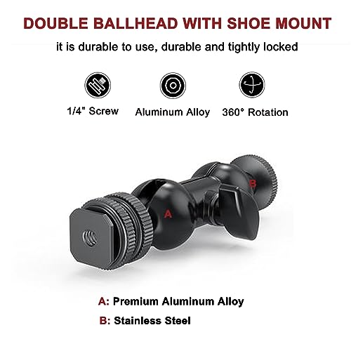 Mini Magic Arm Multi-Function Double Ball Head with 1/4" Screw and Cold Shoe Mount - for DSLR Cameras, Camcorders, LED Video Light, Camera Cage, Monitor, Microphone, Load up to 4.4lb/2kg