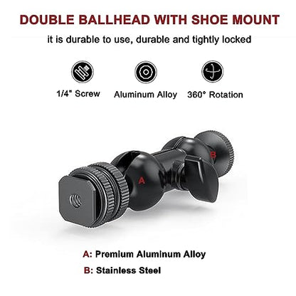 Mini Magic Arm Multi-Function Double Ball Head with 1/4" Screw and Cold Shoe Mount - for DSLR Cameras, Camcorders, LED Video Light, Camera Cage, Monitor, Microphone, Load up to 4.4lb/2kg