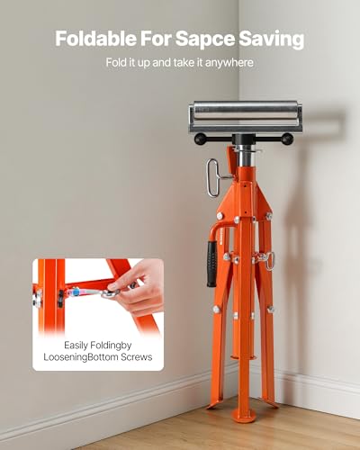 VEVOR Roller Stand, Heavy Duty 2500 LBS Load Capacity Tool Stand - 28"-52" Height Adjustable - Foldable Space-Saving Design - for Woodworking and Metalworking Long Boards, Metal Pipes or Bars