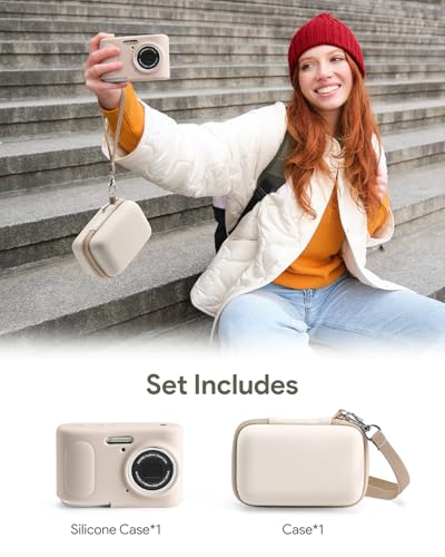 KODAK PIXPRO FZ45 Case Kit – Shockproof Hard Travel Case + Soft Silicone Cover, Organized Accessory Storage, Anti-Scratch Slim Fit, Lightweight Durable, Beige - color: Beige