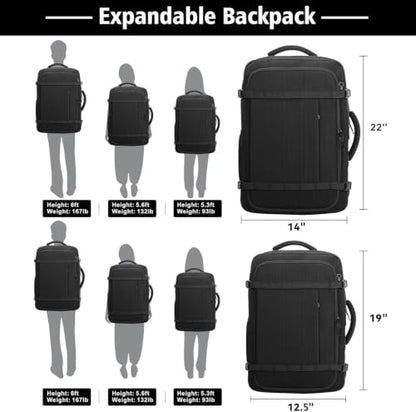 Ample Space Travel Backpack with LifetimeWarranty,Expandable Carry on Backpack with Cable Access Port,Fits 17.3"Laptop Notebook,Water Resistant Weekender Backpack Business Trips,Daily Travel,Black - color: Black, size: 17.3inch (19"x12.5"x8.5")