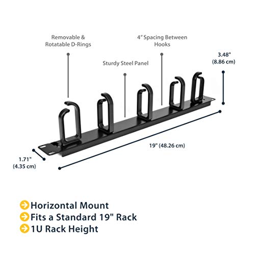 StarTech 1U 19in Rack Cable Management Panel, D-Ring, Metal (CABLMANAGER2) - style: 1U Multi-Direction Rotating