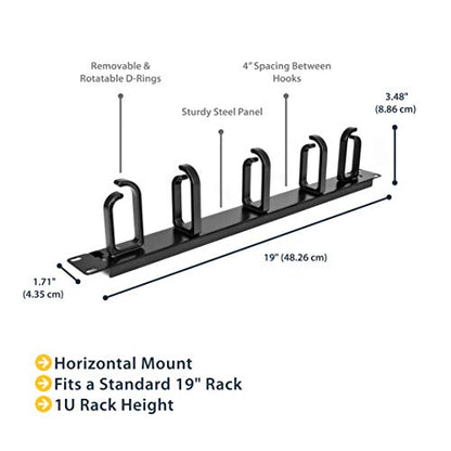 StarTech 1U 19in Rack Cable Management Panel, D-Ring, Metal (CABLMANAGER2) - style: 1U Multi-Direction Rotating