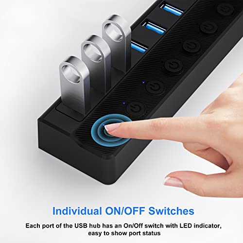 ONFINIO Powered USB Hub 3.0, 10-Port USB Splitter Hub with Individual On/Off Switches and 12V/2A Power Adapter USB Extension - style: 10 PORT 3.0