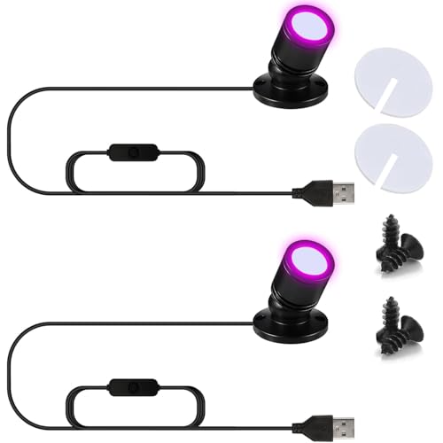 USB Powered Mini Spotlights for Displays 2-Pack – 5V Small LED Spot Lights Indoor, 7 Color Options, Compact USB Spotlight for Display Cases, Shelves, Cabinets, and Artwork (2PACK Purple) - color: 2PACK Purple