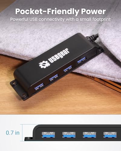 USBGear 4-Port USB 3.2 Gen 2 Hub – 10Gbps USB-A Expansion w/Integrated Cable & Flexible Mounting - style: USB Type A Upstream