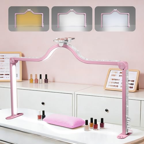 Arch Half Moon Light - Nail Lamp for Desk Foldable Nail Tech Light | Professional 34 inch 420 LED Beads Adjustable Brightness 3 Color Temperature for Manicure Crafting (Rose) - color: Rose