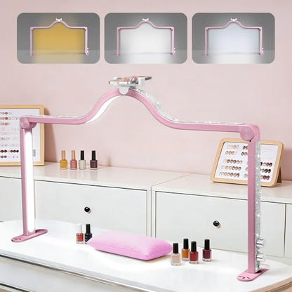 Arch Half Moon Light - Nail Lamp for Desk Foldable Nail Tech Light | Professional 34 inch 420 LED Beads Adjustable Brightness 3 Color Temperature for Manicure Crafting (Rose) - color: Rose