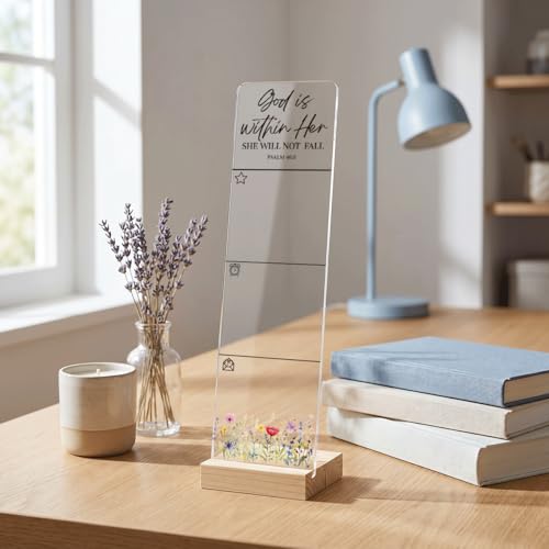 Sticky Notes Monitor Memo Board with Removable Wooden Base God is Within Her She Will Not Fall Portable Acrylic Sticky Note Holder Message Board Sign Bonus 200 Sheets Sticky Notes Office Desk - color: Fall
