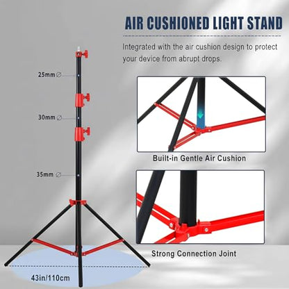 SH Light Stand Photography, 9.1ft/280cm Air Cushioned Studio Light Stand, Heavy Duty Metal Photo Video Tripod Stand with 1/4" to 3/8" Screw for Strobe, Camera, Ring Light, Softbox, Max Load 22lb/10kg - color: Red