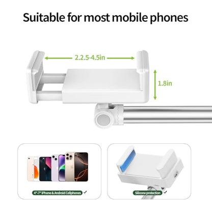 Overhead Phone Mount Floor Phone Holder Stand, Tripod for Recording Cooking Videos, Bedside Adjustable Arm Reading Stand, 360° Rotation Bed Phone Holder, Compatible with iPhone Samsung and More